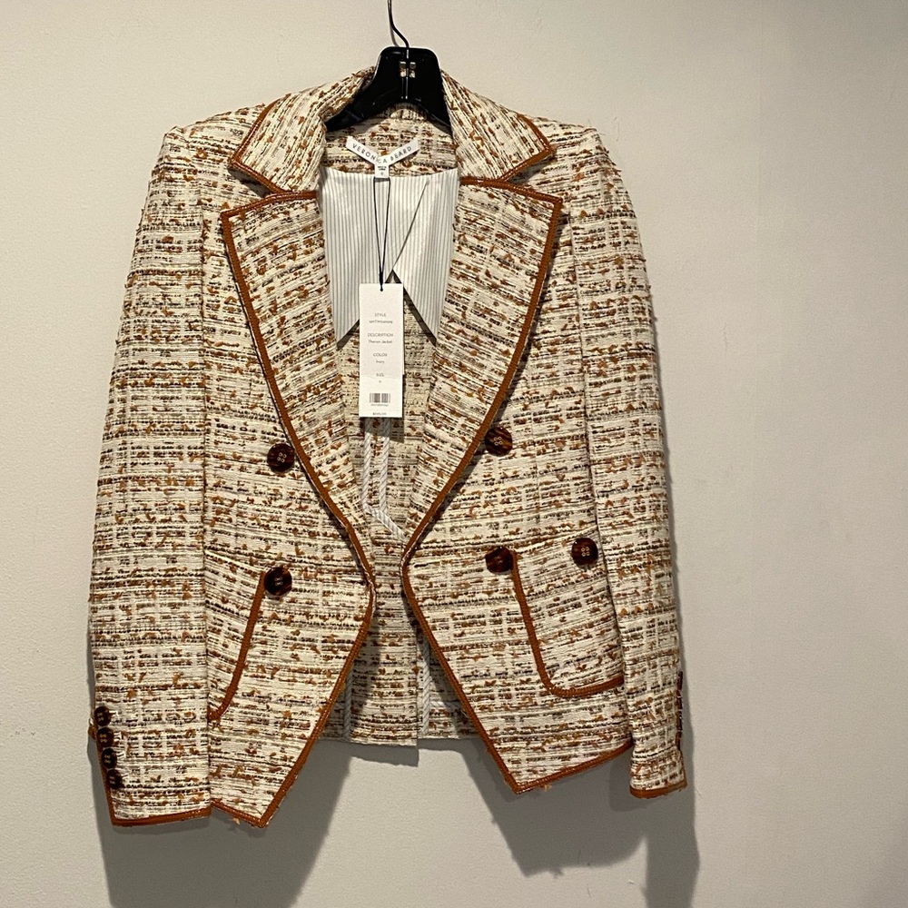 Veronica Beard white/cream blazer with brown details